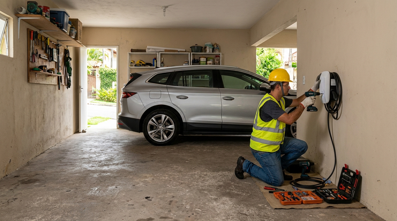 Instalacao de carregador de carro eletrico residencial em Joinville‑SC